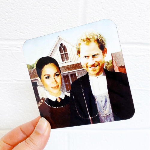 Merican Gothic - personalised beer coaster by Wallace Elizabeth