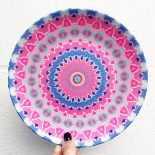 Groovy Mandala - pink & purple - ceramic dinner plate by Kaleiope Studio