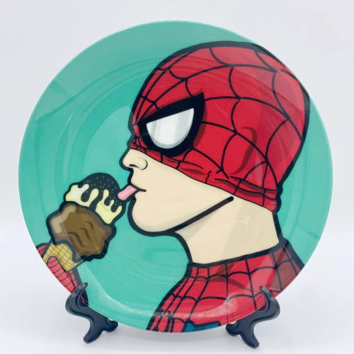 Lick it Spidey - ceramic dinner plate by ainsley wilson