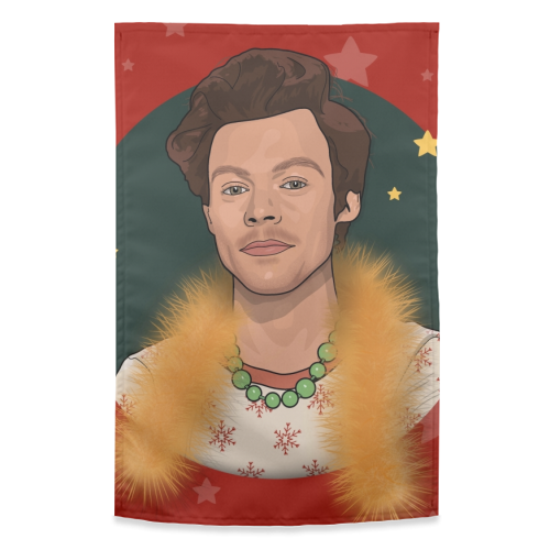 Harry Christmas star and tinsel print - funny tea towel by The Girl Next Draw